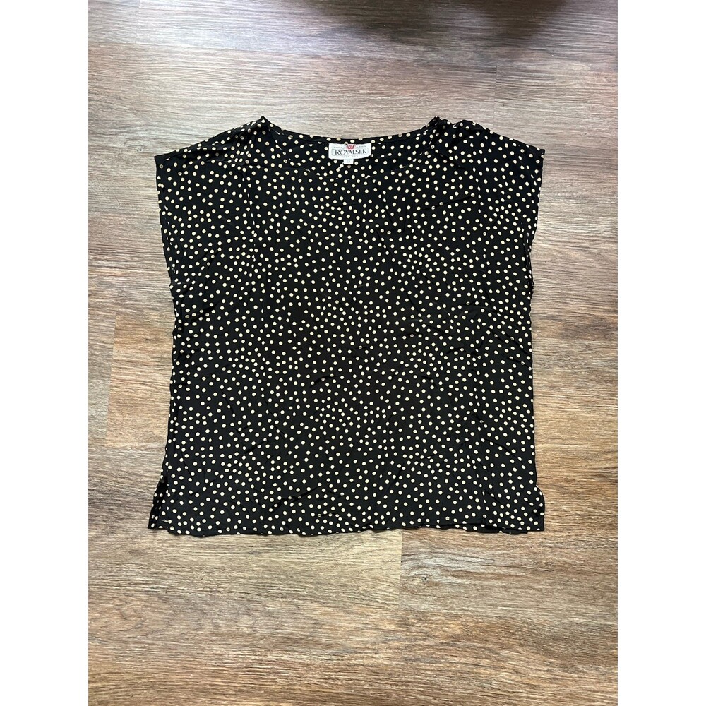 Royal Silk Black &  Yellow Polka dot Sleeveless Top